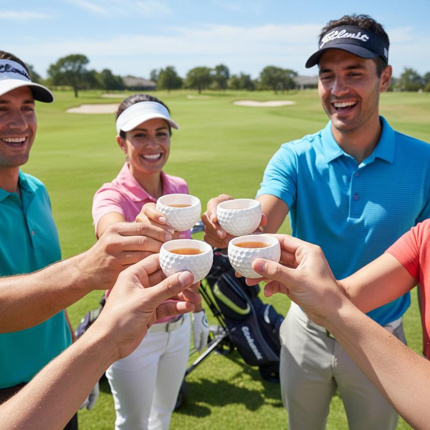 Plastic cups in the shape of a golf ball - set of 3