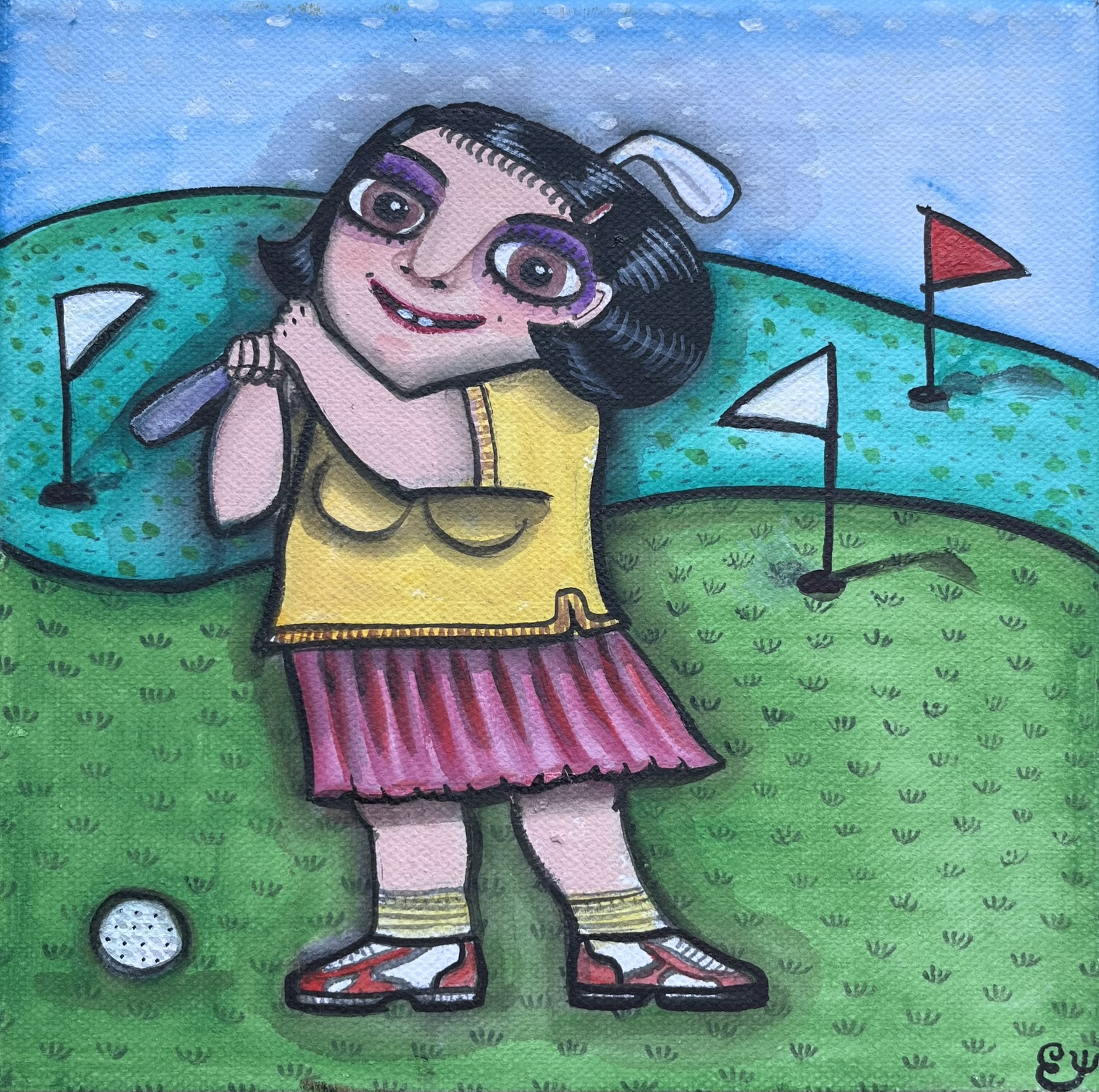 Golfing girl - painting on canvas